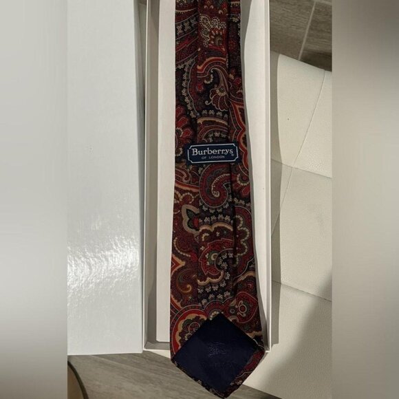 Burberry London Vintage Men's Tie All Silk Classic Nova Check Beige Red Designer - Picture 2 of 2
